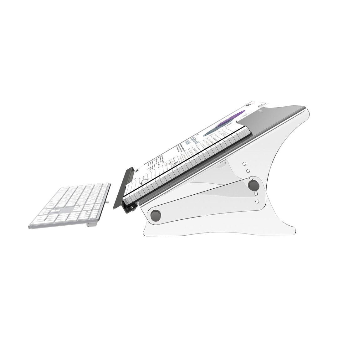 Dokumentenhalter, Dokumentenständer, Dokumentenerhöhung, höhenverstellbar, 75 mm, bis DIN A3, 130 x 536 x 304 mm (HxBxT), transparent