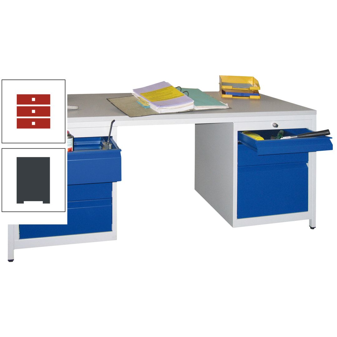Meisterschreibtisch - 6 Schubladen, 75 / 125 / 150 / 175 / 300 mm - 720 x 1.700 x 800 mm (HxBxT) - anthrazitgrau