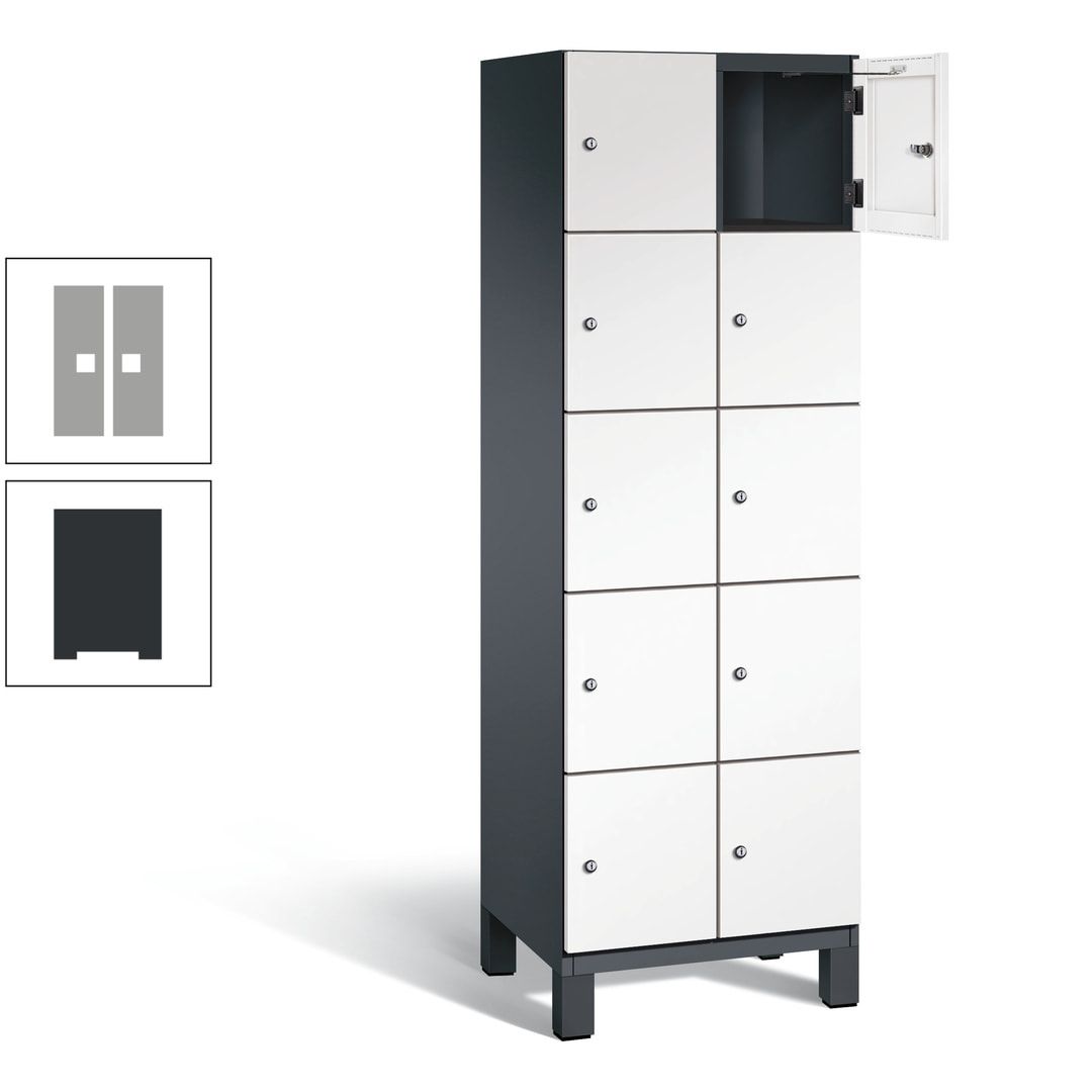 Fächerschrank, Stahlschrank, 10 Fächer, Türöffnungsbegrenzer, Füße, 1.980 x 600 x 525 mm (HxBxT), Korpus anthrazitgrau, Front anthrazitgrau