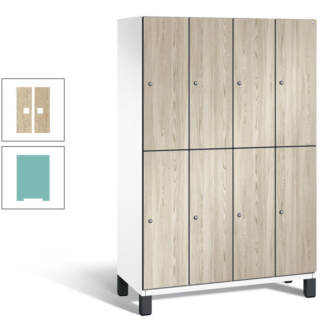 Fächerschrank, Garderobenschrank, mit Füßen, 4 Abteile, 1.980 x 1.200 x 525 mm (HxBxT), Korpus anthrazitgrau, Tür Donau-Ahorn