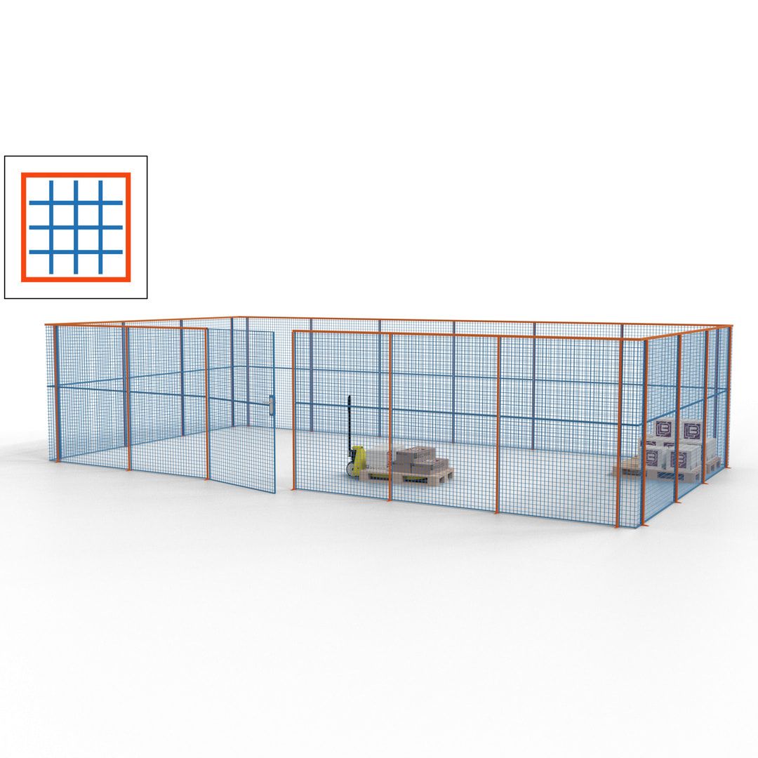 Maschinen Schutzgitter - Hallentrennwand - Sicherheitszaun - Tür - 27 m - 2.200 x 9.400 x 4.900 mm (HxBxT) - enzianblau