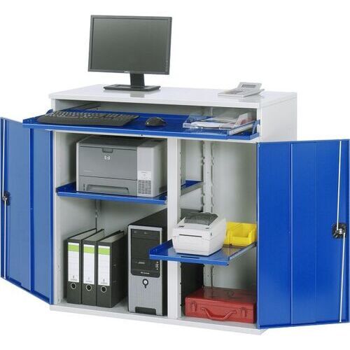 Computerschrank, Tastaturfach, Klappdeckel, Tablar, Dokumentenfach, Mitteltrennwand, Auszugboden, Schloss, stationär - Anthrazitgrau
