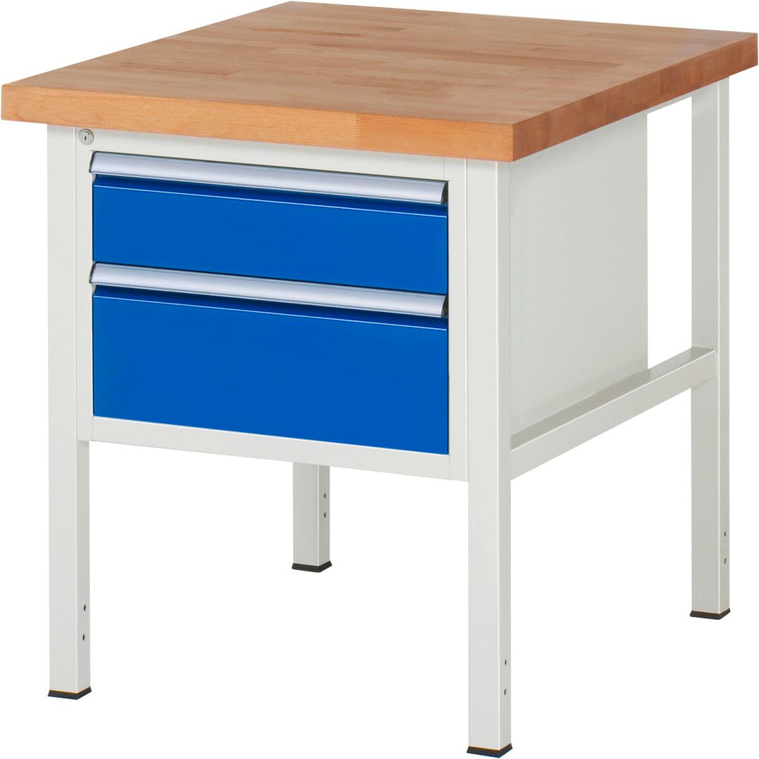 Werkbank - 2 Schubladen - Teilauszug - 150:1 / 210:1 - Höhe 840-1.040 mm - 750 x 900 mm - 1.250 kg - Buche - Anthrazitgrau