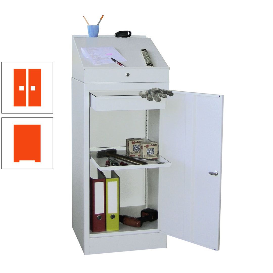 Stehpult mit Schrank - Vollblechtür - Zylinderschloss - 1 Einlegeboden, 1 Schublade - 1.270x500x500 mm (HxBxT) - anthrazitgrau