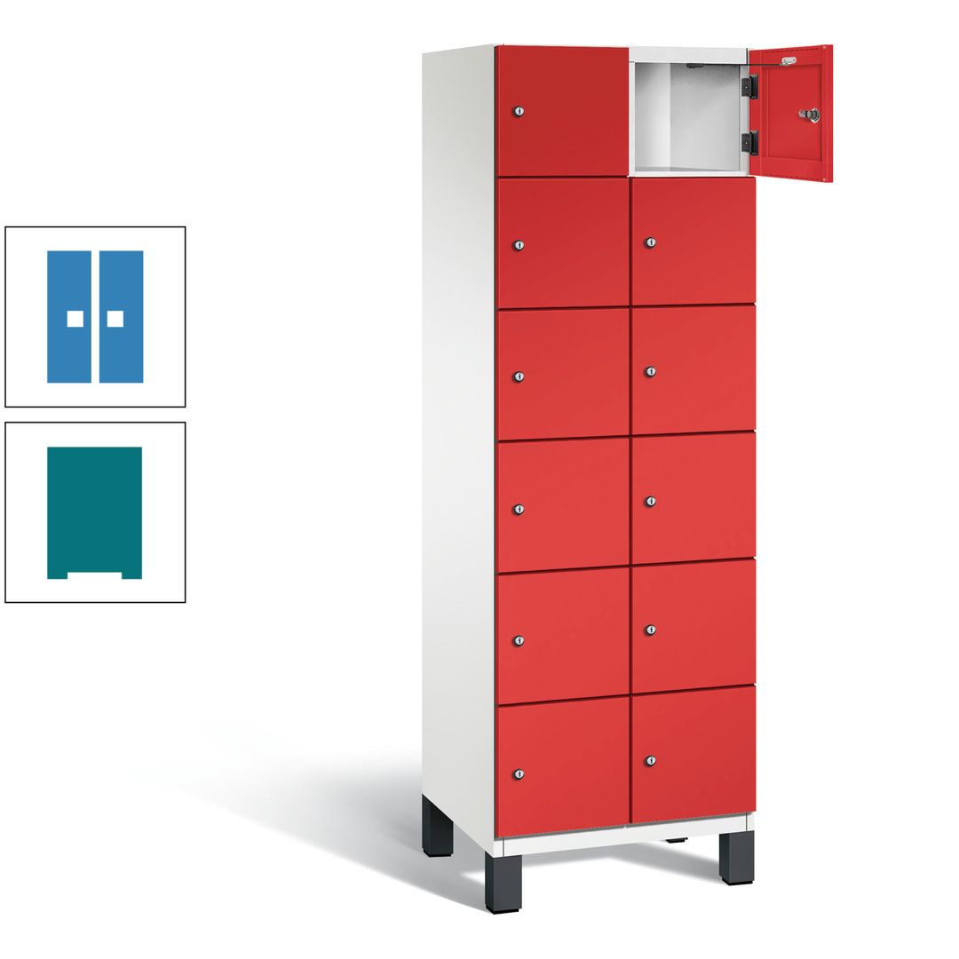 Fächerschrank, Stahlschrank, 12 Fächer, Türöffnungsbegrenzer, Füße, 1.980 x 600 x 525 mm (HxBxT), Korpus anthrazitgrau, Front anthrazitgrau
