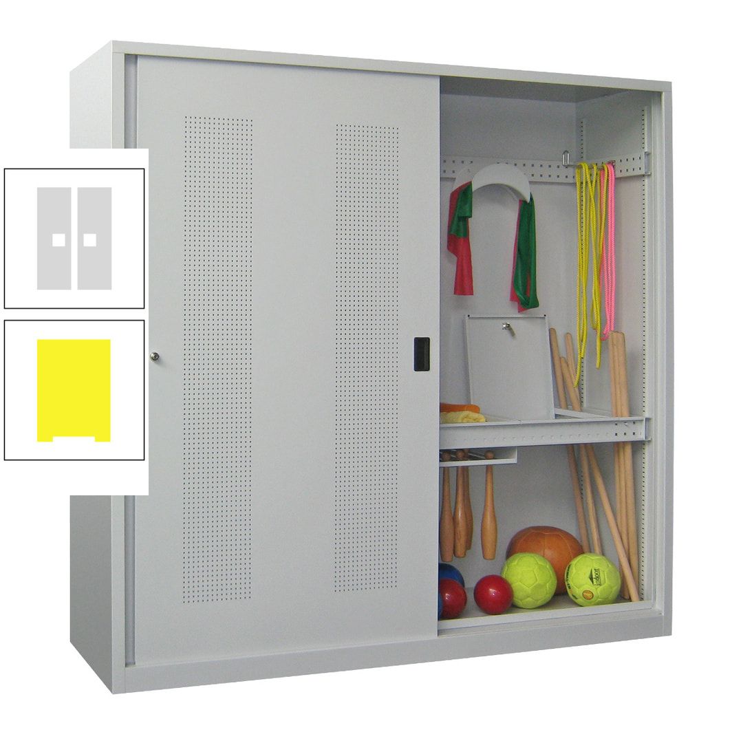 Ballschrank - Schiebetüren mit Lochfeld - Trennwand - 1.950x2.000x600 mm (HxBxT) - anthrazitgrau