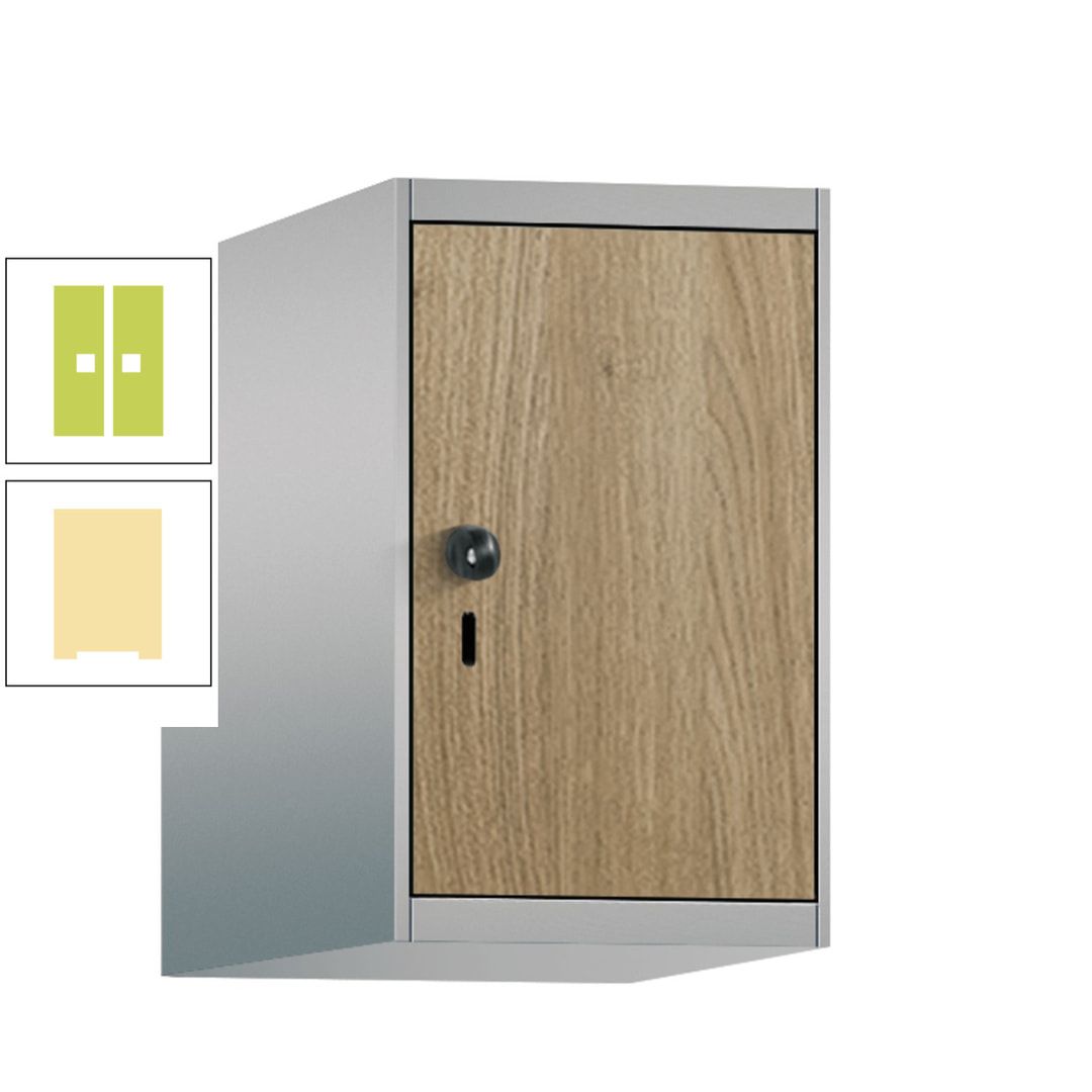 Aufsatzschrank, Schrankaufsatz, 1 Fach a 300 mm, Farbe Pastellgelb, Tür anthrazitgrau, 500 x 300 x 500 mm (HxBxT)
