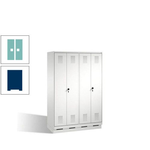 Doppel-Spind, Doppeltüren, Garderobenschrank mit Sockel, 4 Abteile a 300 mm, Korpus anthrazitgrau, Tür anthrazitgrau, 1.800 x 1.200 x 500 mm (HxBxT)