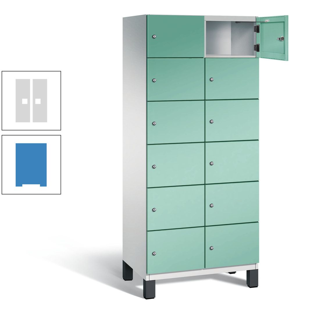 Fächerschrank, Stahlschrank, 12 Fächer, Türöffnungsbegrenzer, Füße, 1.980 x 800 x 525 mm (HxBxT), Korpus anthrazitgrau, Front anthrazitgrau