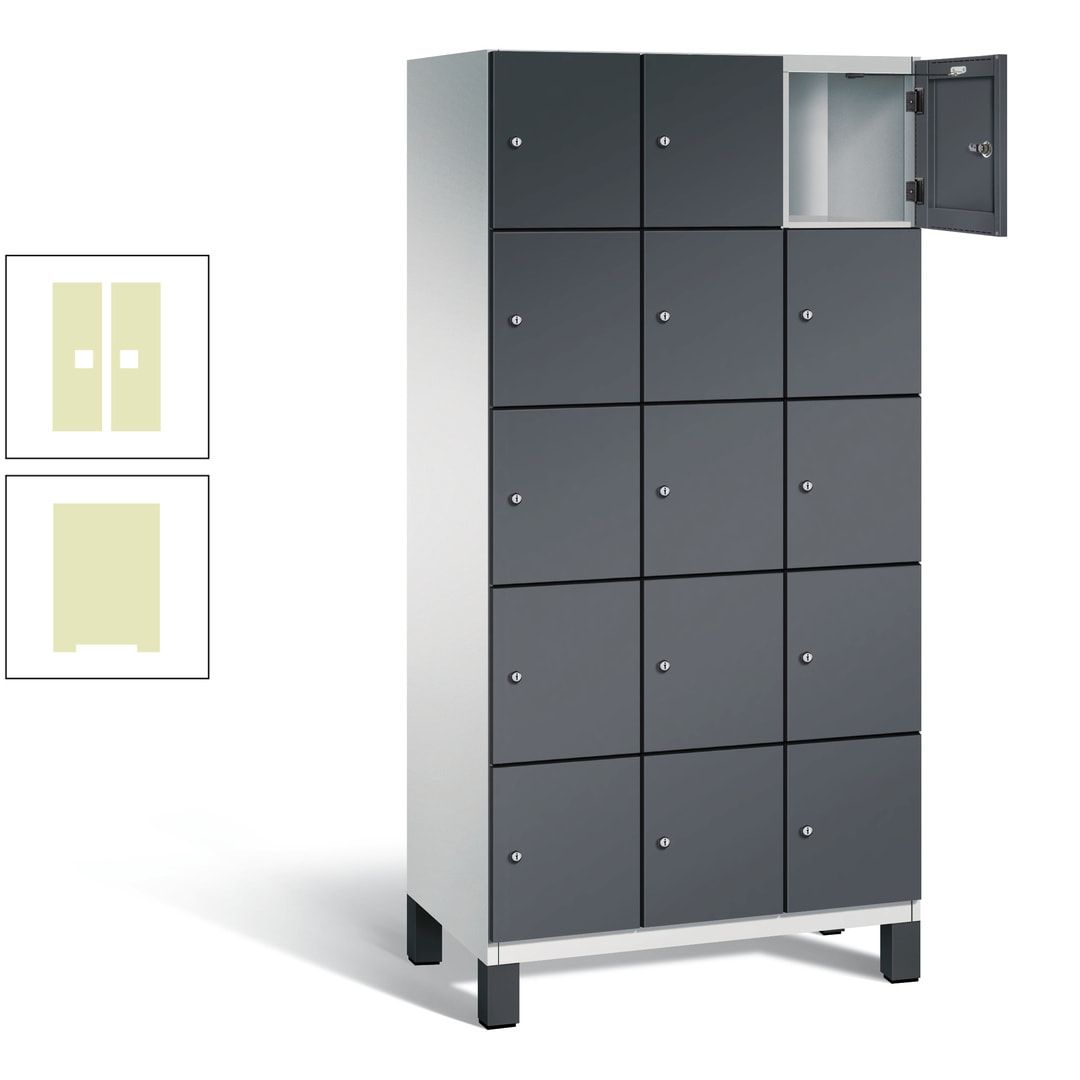 Fächerschrank, Stahlschrank, 15 Fächer, Türöffnungsbegrenzer, Füße, 1.980 x 900 x 525 mm (HxBxT), Korpus anthrazitgrau, Front anthrazitgrau