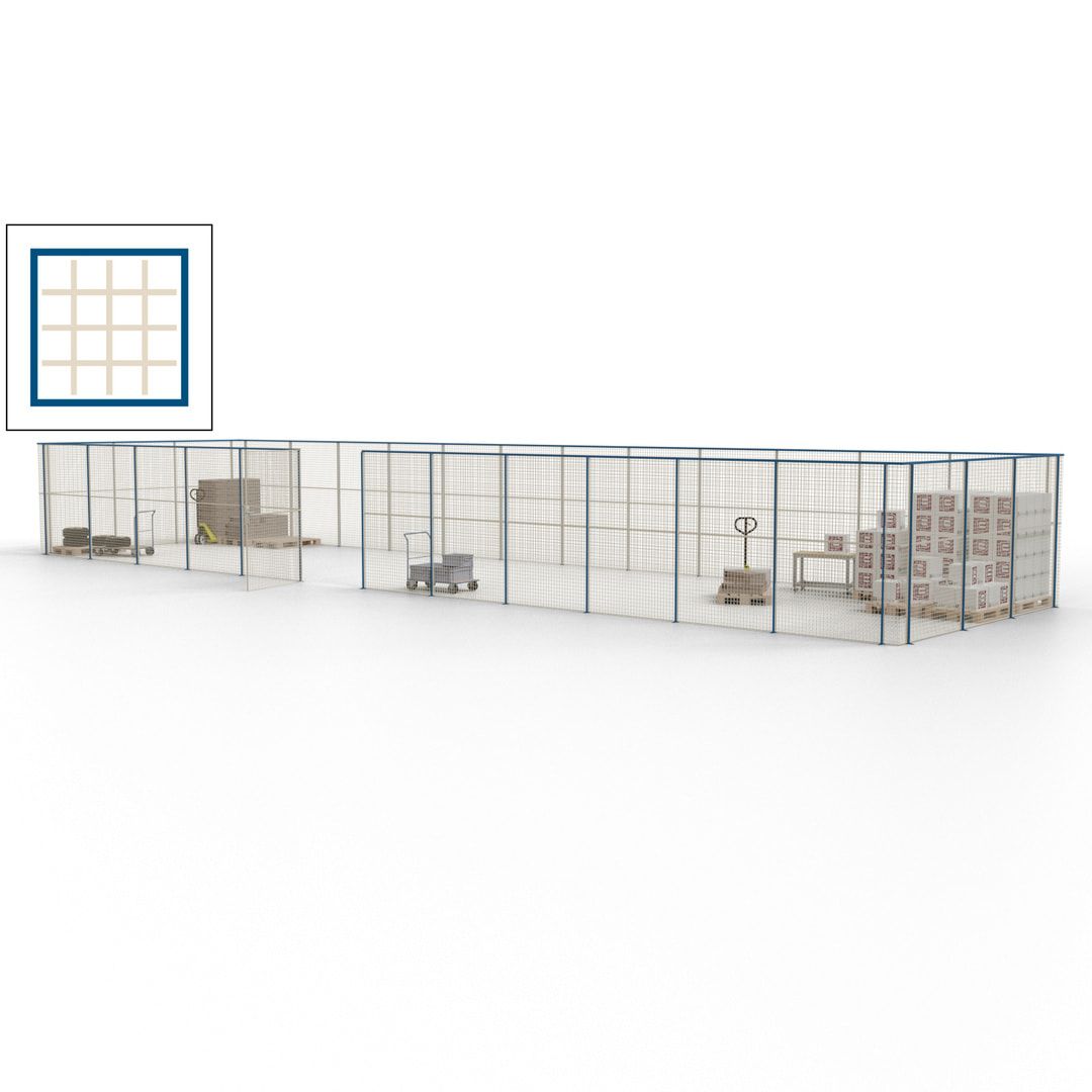Maschinen Schutzgitter - Hallentrennwand - Sicherheitszaun - Tür - 45 m - 2.200 x 18.400 x 4.900 mm (HxBxT) - enzianblau