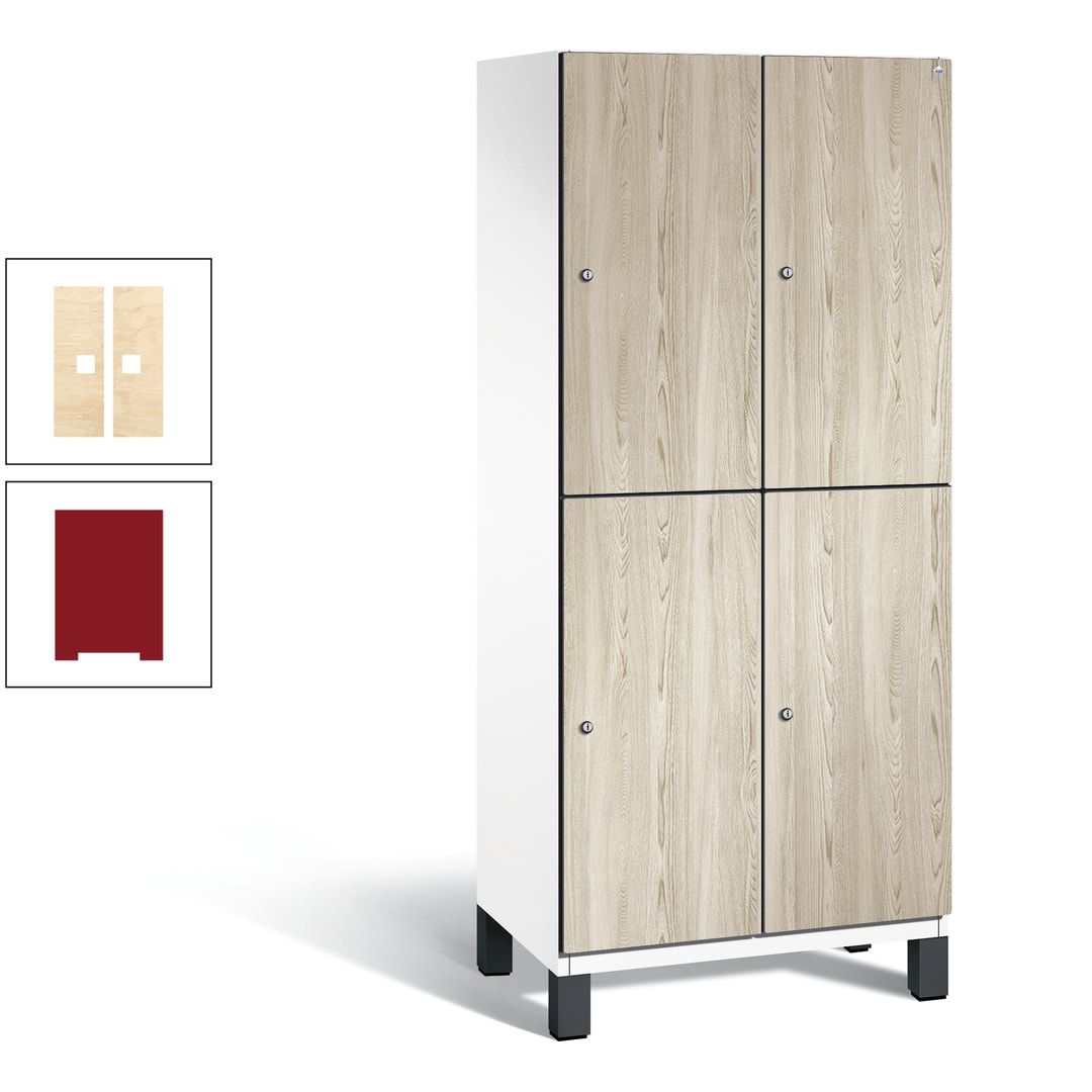 Fächerschrank, Garderobenschrank, mit Füßen, 2 Abteile, 1.980 x 800 x 525 mm (HxBxT), Korpus anthrazitgrau, Tür Donau-Ahorn