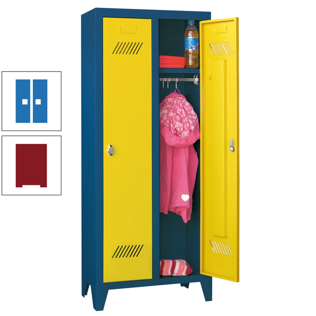 Spindschrank f. Kindergärten - mit Füßen - Höhe 1.300 mm - 2 Abteile a 250 mm - Zylinderschloss - anthrazitgrau