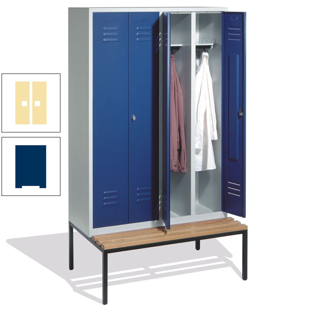 Doppel-Spindschrank, Buche Sitzbank untergebaut, 4 Abteile a 300 mm, Korpus lichtgrau, Tür anthrazitgrau, 2.090 x 1.190 x 815 mm (HxBxT)