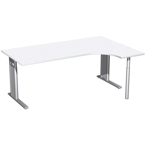 Eckschreibtisch, Ecke rechts, Füße einseitig verkürzt, C-Fuß Pro, höhenverstellbar, 680-820 x 1.600 x 1.200 mm (HxBxT), Dekor Ahorn