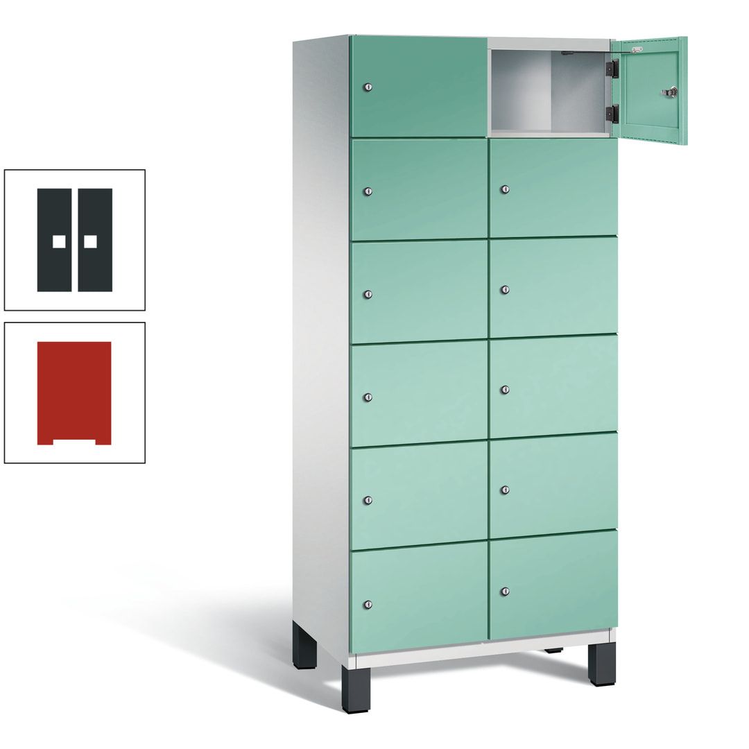 Fächerschrank, Stahlschrank, 12 Fächer, Türöffnungsbegrenzer, Füße, 1.980 x 800 x 525 mm (HxBxT), Korpus anthrazitgrau, Front anthrazitgrau