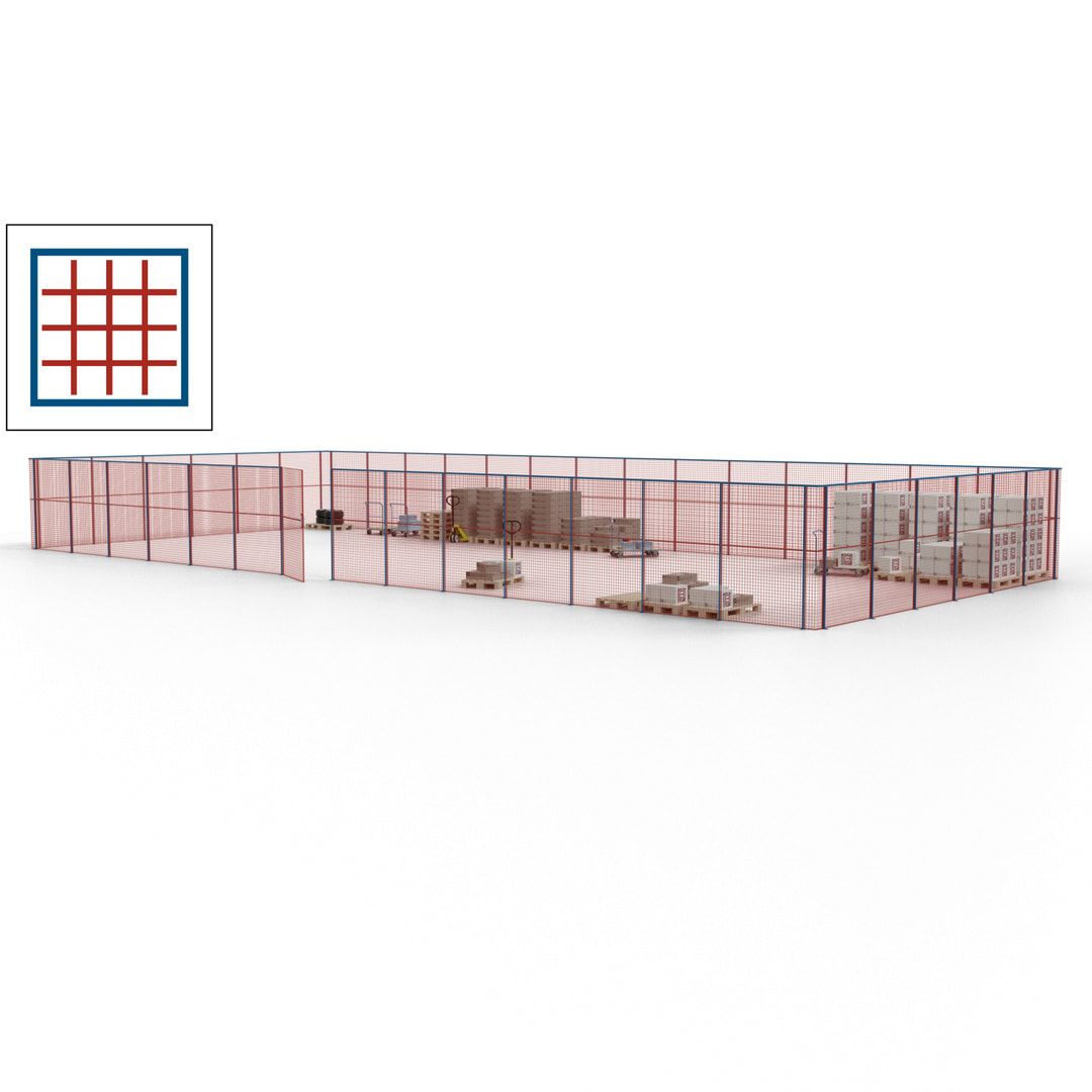 Maschinen Schutzgitter - Hallentrennwand - Sicherheitszaun - Tür - 60 m - 2.200 x 21.400 x 9.400 mm (HxBxT) - enzianblau