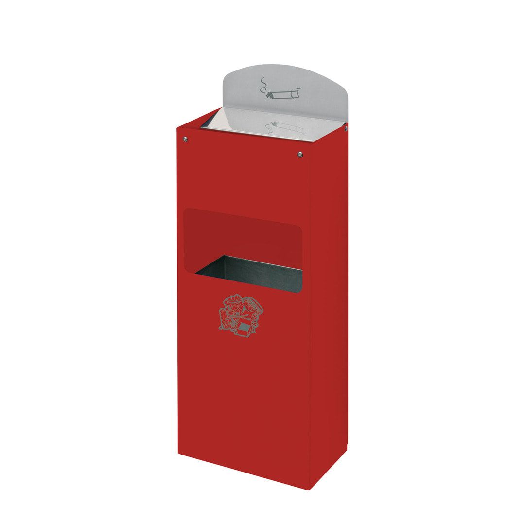 Wandascher mit Schild und Abfallsammler - Volumen 0,8 / 4 l - 580 x 200 x 125 mm (HxBxT) - enzianblau