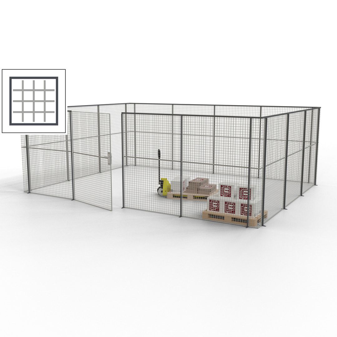 Maschinen Schutzgitter - Hallentrennwand - Sicherheitszaun - Tür - 21 m - 2.200 x 6.400 x 4.900 mm (HxBxT) - enzianblau