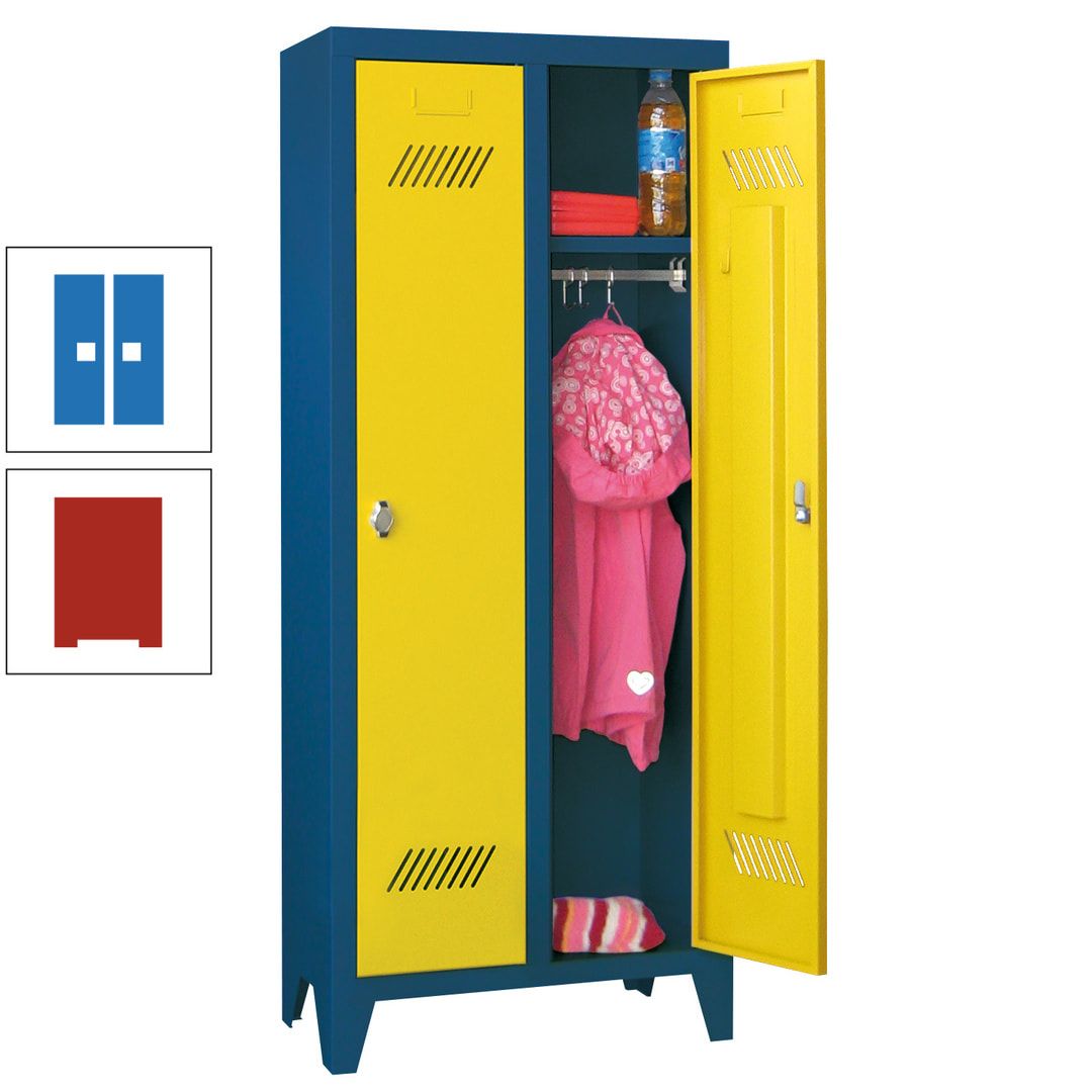 Spindschrank f. Kindergärten - mit Füßen - Höhe 1.300 mm - 2 Abteile a 250 mm - Zylinderschloss - anthrazitgrau
