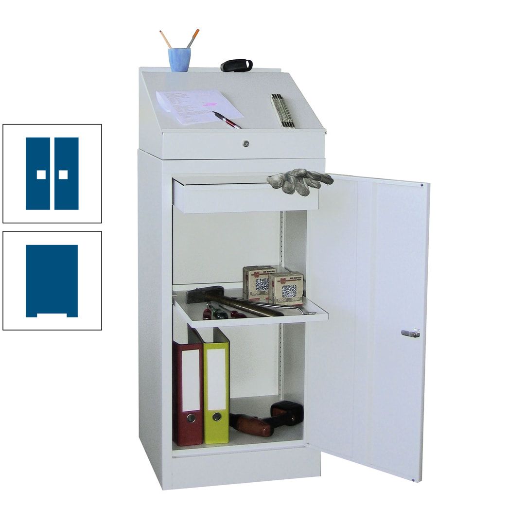 Stehpult mit Schrank - Vollblechtür - Zylinderschloss - 1 Einlegeboden, 1 Schublade - 1.270x500x500 mm (HxBxT) - anthrazitgrau