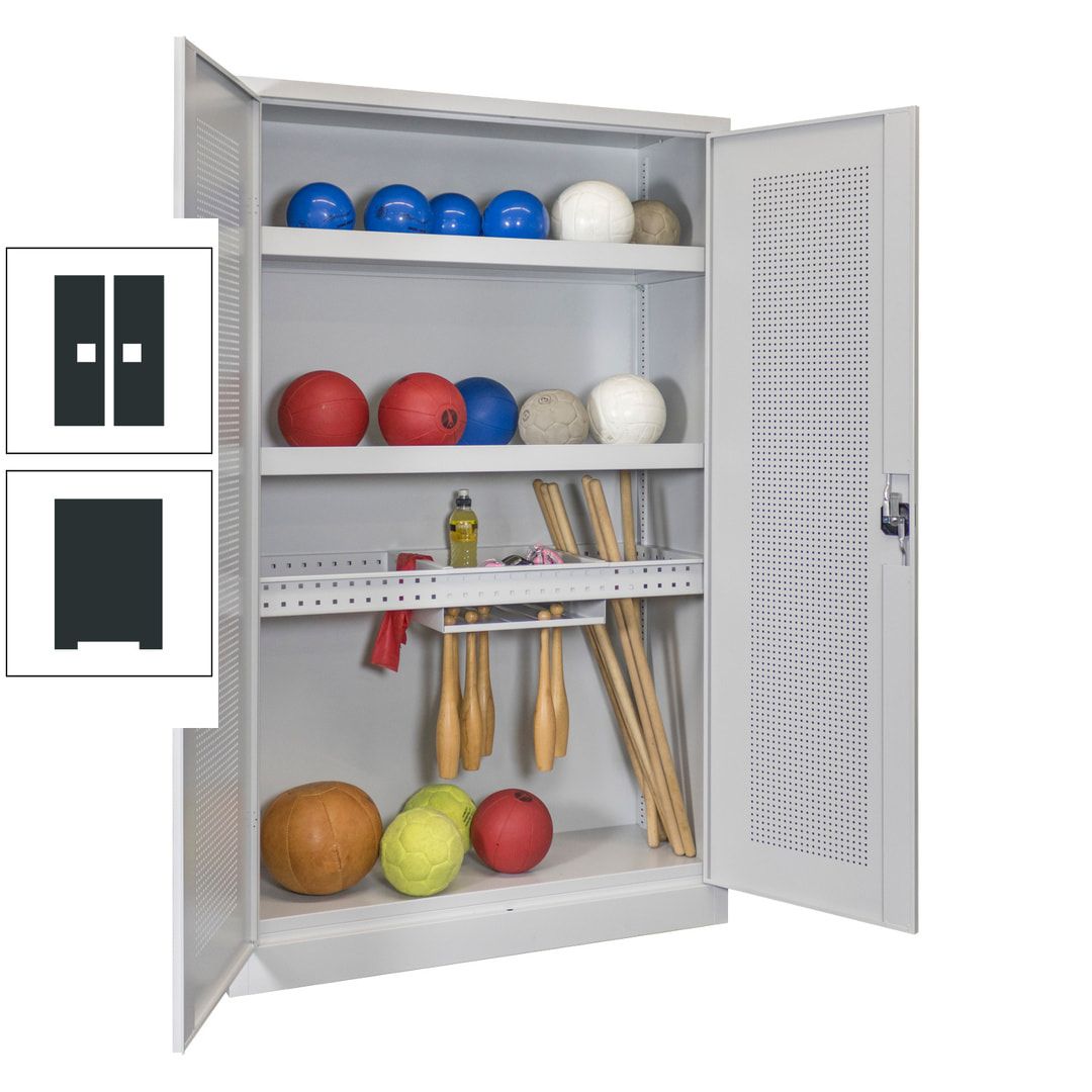 Sportschrank - Lochfeldtüren - Variante 2 - 1.950x1.200x500 mm (HxBxT) - anthrazitgrau