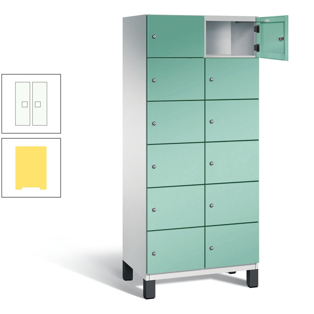 Fächerschrank, Stahlschrank, 12 Fächer, Türöffnungsbegrenzer, Füße, 1.980 x 800 x 525 mm (HxBxT), Korpus anthrazitgrau, Front anthrazitgrau