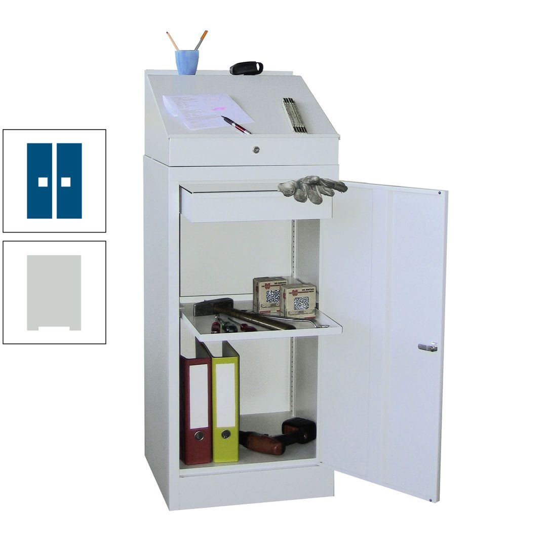 Stehpult mit Schrank - Vollblechtür - Zylinderschloss - 1 Einlegeboden, 1 Schublade - 1.270x500x500 mm (HxBxT) - anthrazitgrau