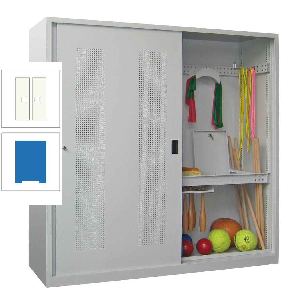 Ballschrank - Schiebetüren mit Lochfeld - Trennwand - 1.950x2.000x600 mm (HxBxT) - anthrazitgrau