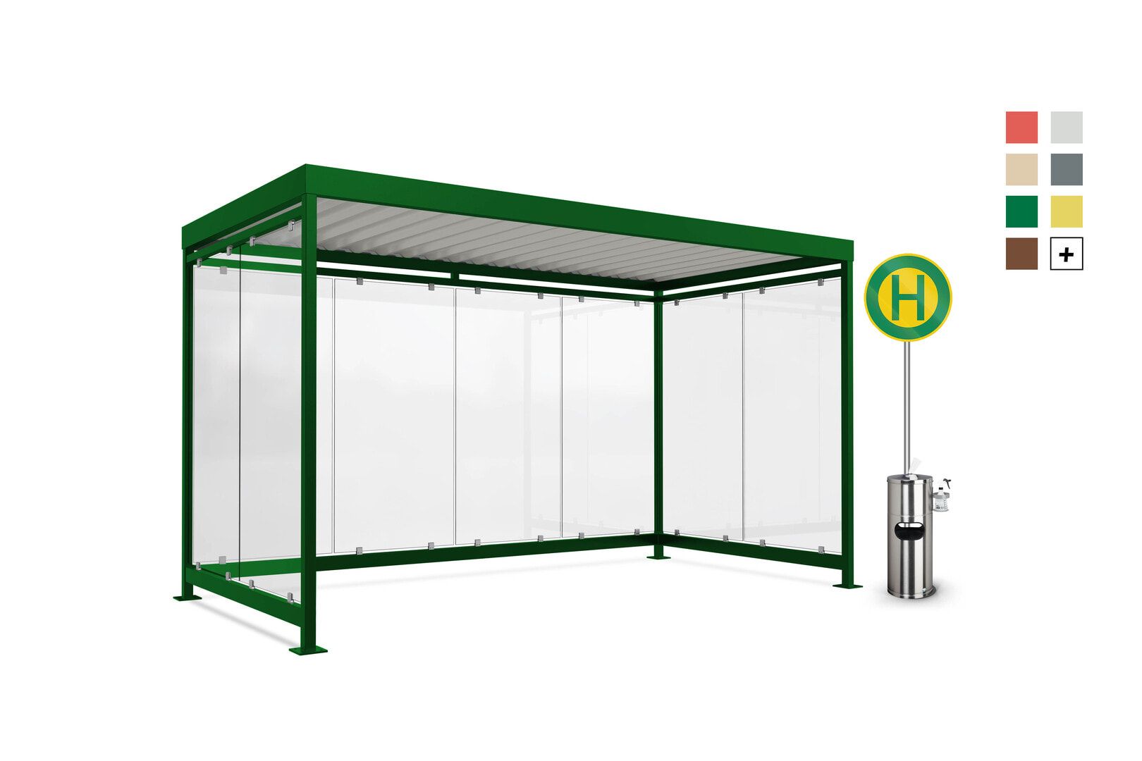 Fahrradunterstand, Raucherunterstand, Bausatz, 12-13 Personen, 2.510 x 4.195 x 2.165 mm (HxBxT), 8 Wände, braunrot