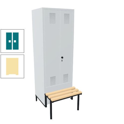 Doppel-Spind, Garderobenschrank, Buche Sitzbank integriert, 2 Abteile a 400 mm, Korpus anthrazitgrau, Tür anthrazitgrau, 1.850 x 800 x 815 mm (HxBxT)