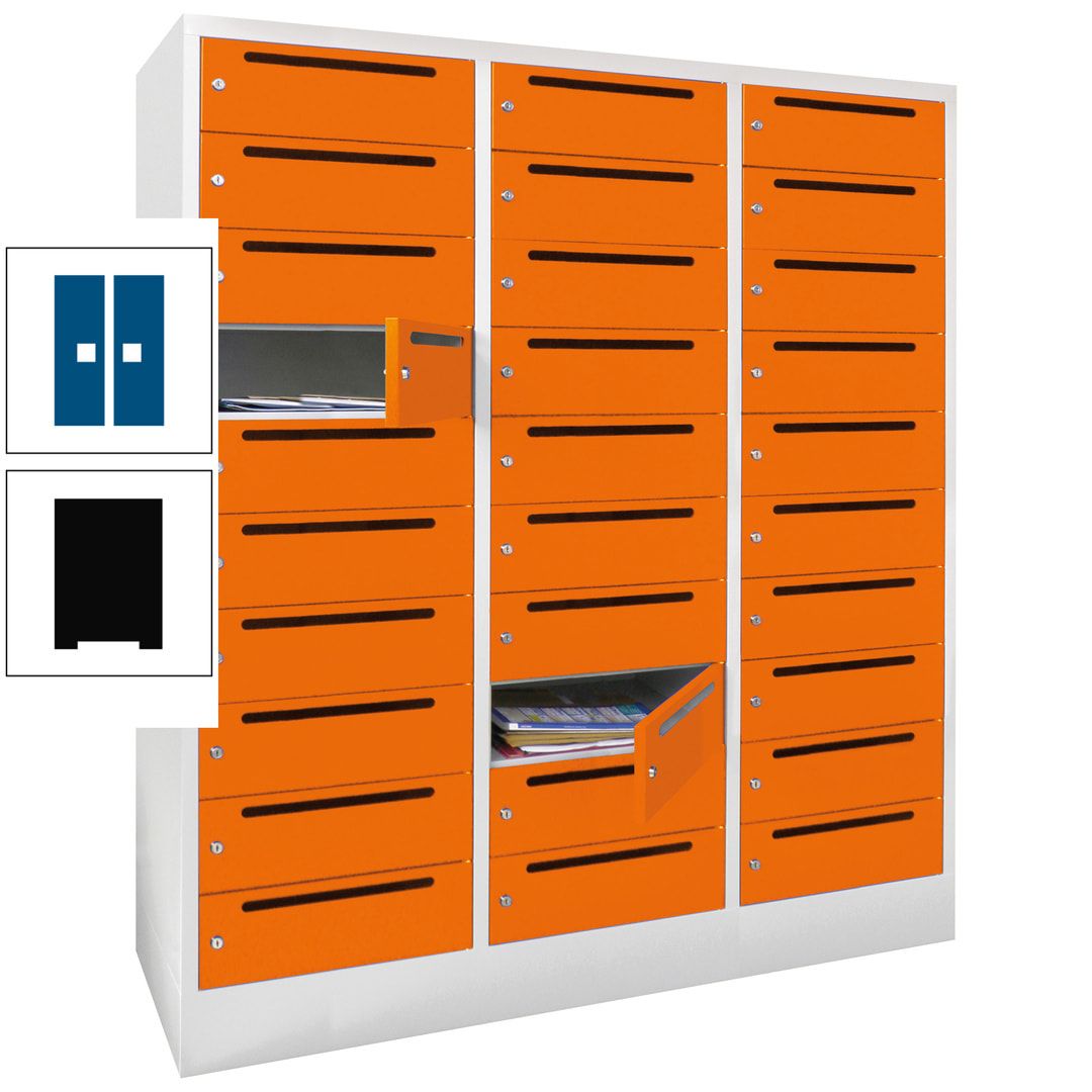 Postverteilerschrank, Schließfachschrank, 3 Abteile a 40 cm, 30 Fächer, 1.850 x 1.200 x 500 mm (HxBxT), Korpus anthrazitgrau, Front anthrazitgrau