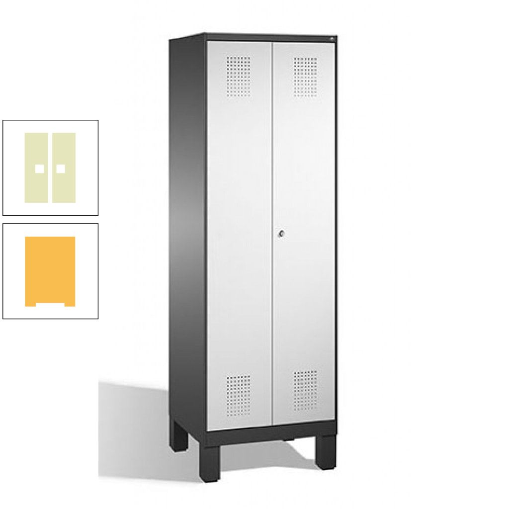 Doppel-Spind, Doppeltüren, Garderobenschrank mit Füßen, 2 Abteile a 300 mm, Korpus anthrazitgrau, Tür anthrazitgrau, 1.850 x 600 x 500 mm (HxBxT)