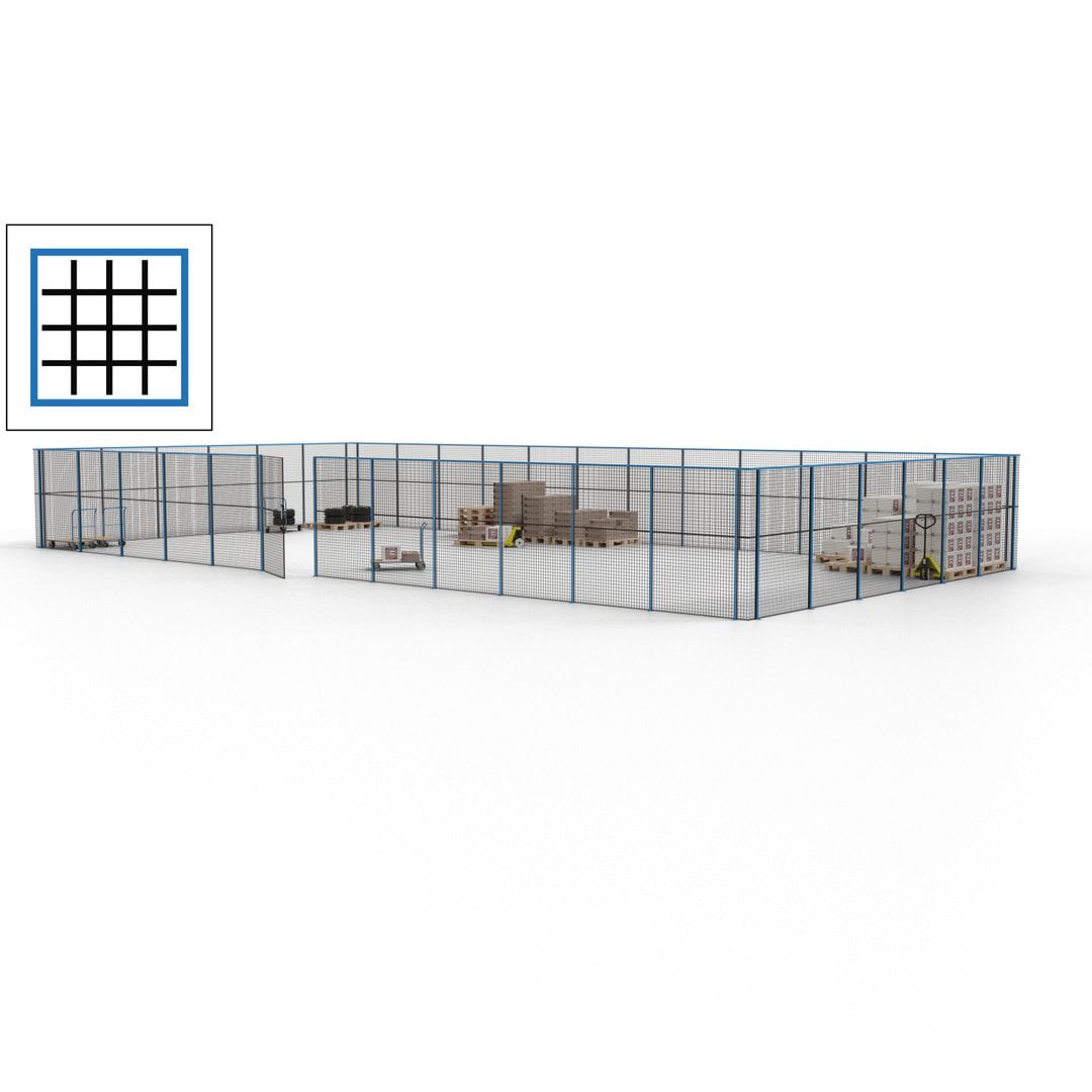 Maschinen Schutzgitter - Hallentrennwand - Sicherheitszaun - Tür - 54 m - 2.200 x 18.400 x 9.400 mm (HxBxT) - enzianblau