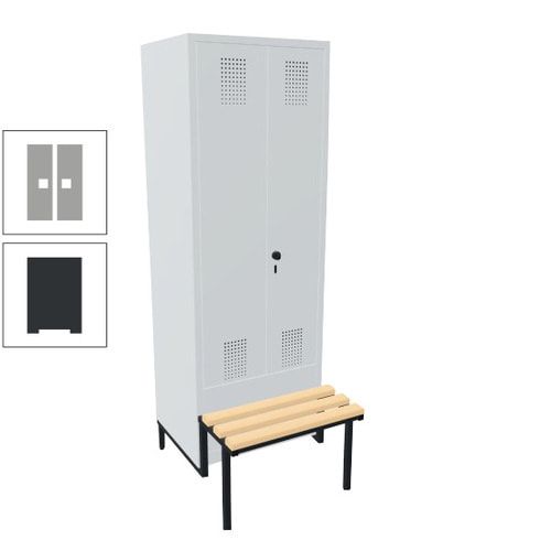 Doppel-Spind, Garderobenschrank, Buche Sitzbank integriert, 2 Abteile a 400 mm, Korpus anthrazitgrau, Tür anthrazitgrau, 1.850 x 800 x 815 mm (HxBxT)