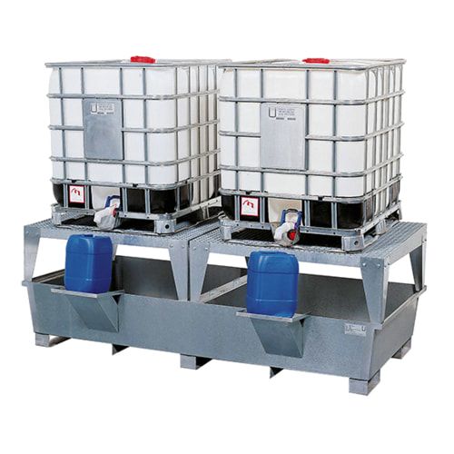 Auffangwanne für 2 IBC - 1.000 l - 1 Abfüllbock - 950 x 2.680 x 1.300 mm (HxBxT) - enzianblau