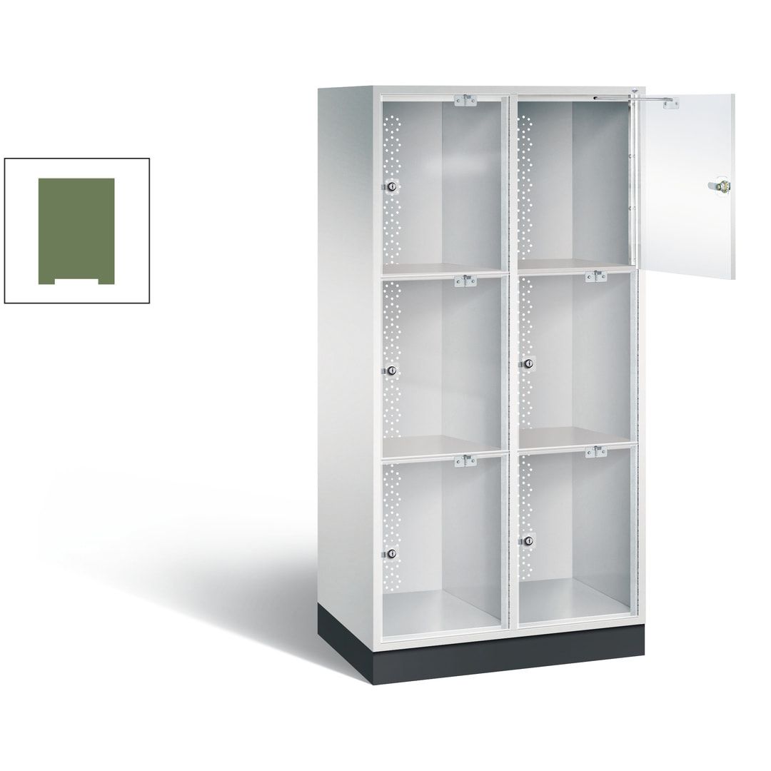 Schließfachschrank, Fächerschrank mit Türen aus Acrylglas, 2 Abteile, 6 Fächer, Zylinderschloss, 1.750 x 820 x 500 mm (HxBxT), Korpus anthrazitgrau