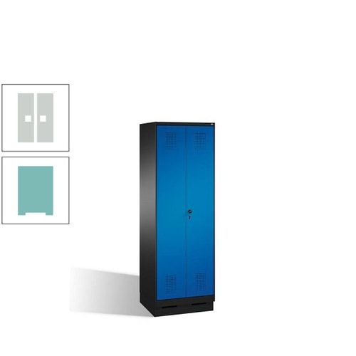 Doppel-Spind, Doppeltüren, Garderobenschrank mit Sockel, 2 Abteile a 300 mm, Korpus anthrazitgrau, Tür anthrazitgrau, 1.800 x 600 x 500 mm (HxBxT)