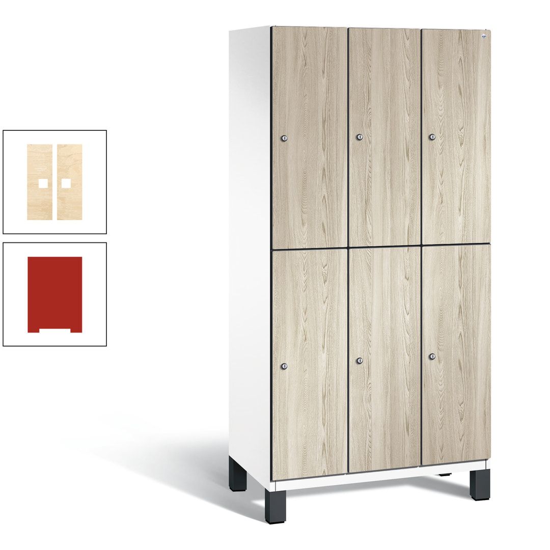 Fächerschrank, Garderobenschrank, mit Füßen, 3 Abteile, 1.980 x 900 x 525 mm (HxBxT), Korpus anthrazitgrau, Tür Donau-Ahorn