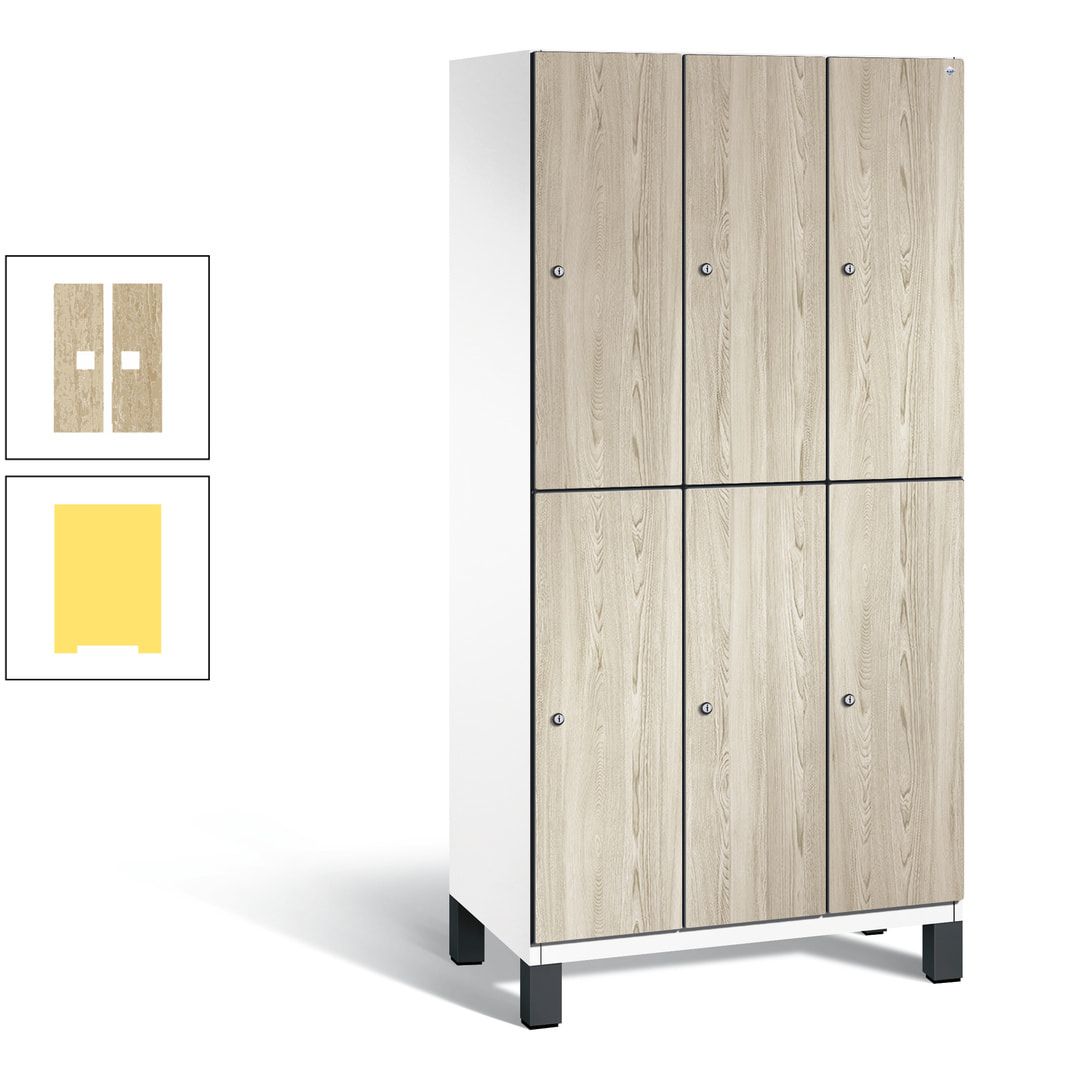 Fächerschrank, Garderobenschrank, mit Füßen, 3 Abteile, 1.980 x 900 x 525 mm (HxBxT), Korpus anthrazitgrau, Tür Donau-Ahorn
