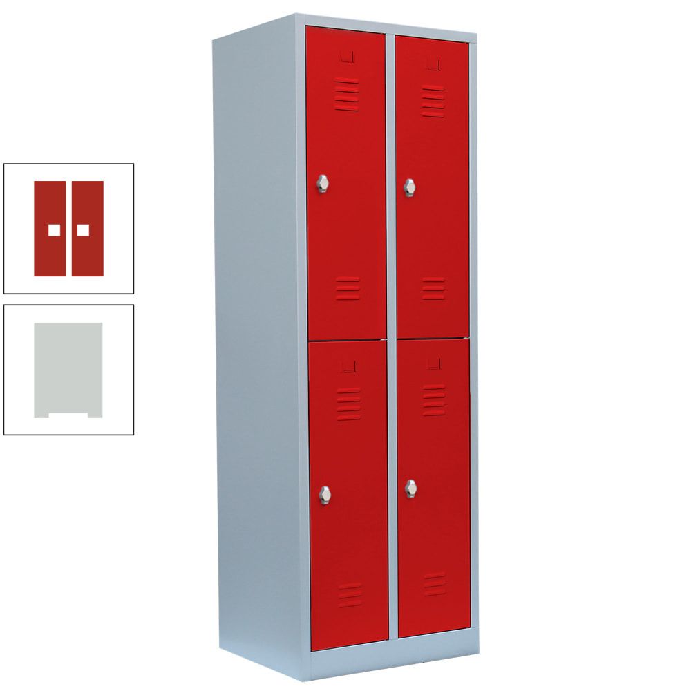 Garderobenschrank, Doppelstockspind, 2 Abteile, 4 Fächer, 1.800 x 600 x 500 mm (HxBxT), Stahl, Drehriegel, Korpus: lichtgrau, Front: anthrazitgrau