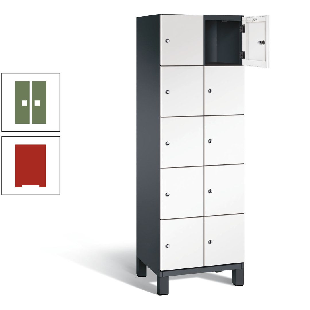 Fächerschrank, Stahlschrank, 10 Fächer, Türöffnungsbegrenzer, Füße, 1.980 x 600 x 525 mm (HxBxT), Korpus anthrazitgrau, Front anthrazitgrau