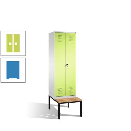 Doppel-Spind, Garderobenschrank, Buche Sitzbank untergebaut, 2 Abteile a 300 mm, Korpus anthrazitgrau, Tür anthrazitgrau, 2.090 x 600 x 815 mm (HxBxT)