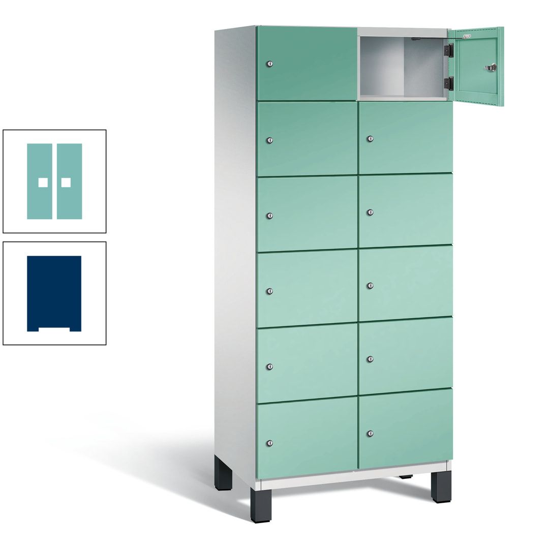 Fächerschrank, Stahlschrank, 12 Fächer, Türöffnungsbegrenzer, Füße, 1.980 x 800 x 525 mm (HxBxT), Korpus anthrazitgrau, Front anthrazitgrau