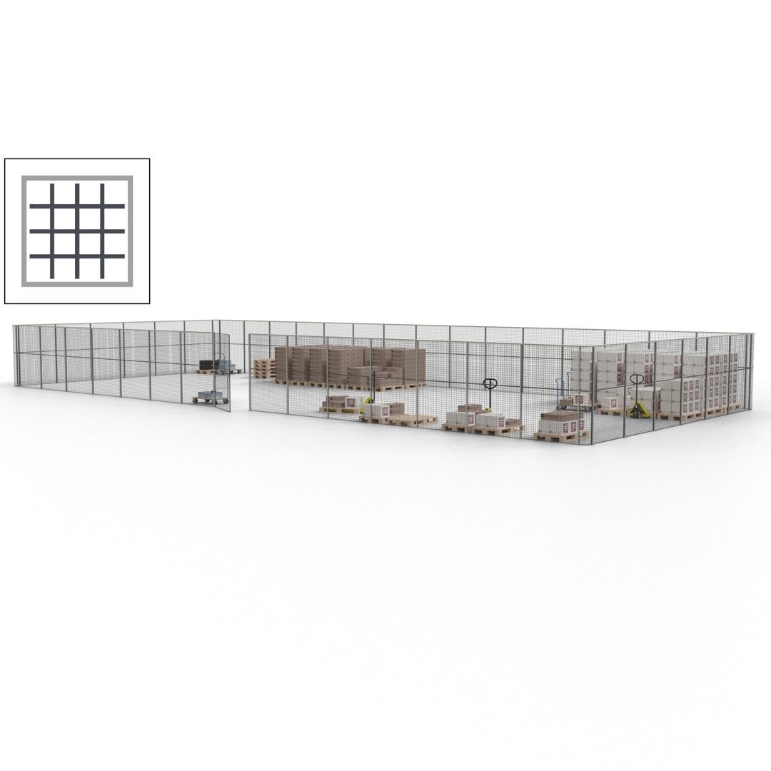 Maschinen Schutzgitter - Hallentrennwand - Sicherheitszaun - Tür - 63 m - 2.200 x 22.900 x 9.400 mm (HxBxT) - enzianblau