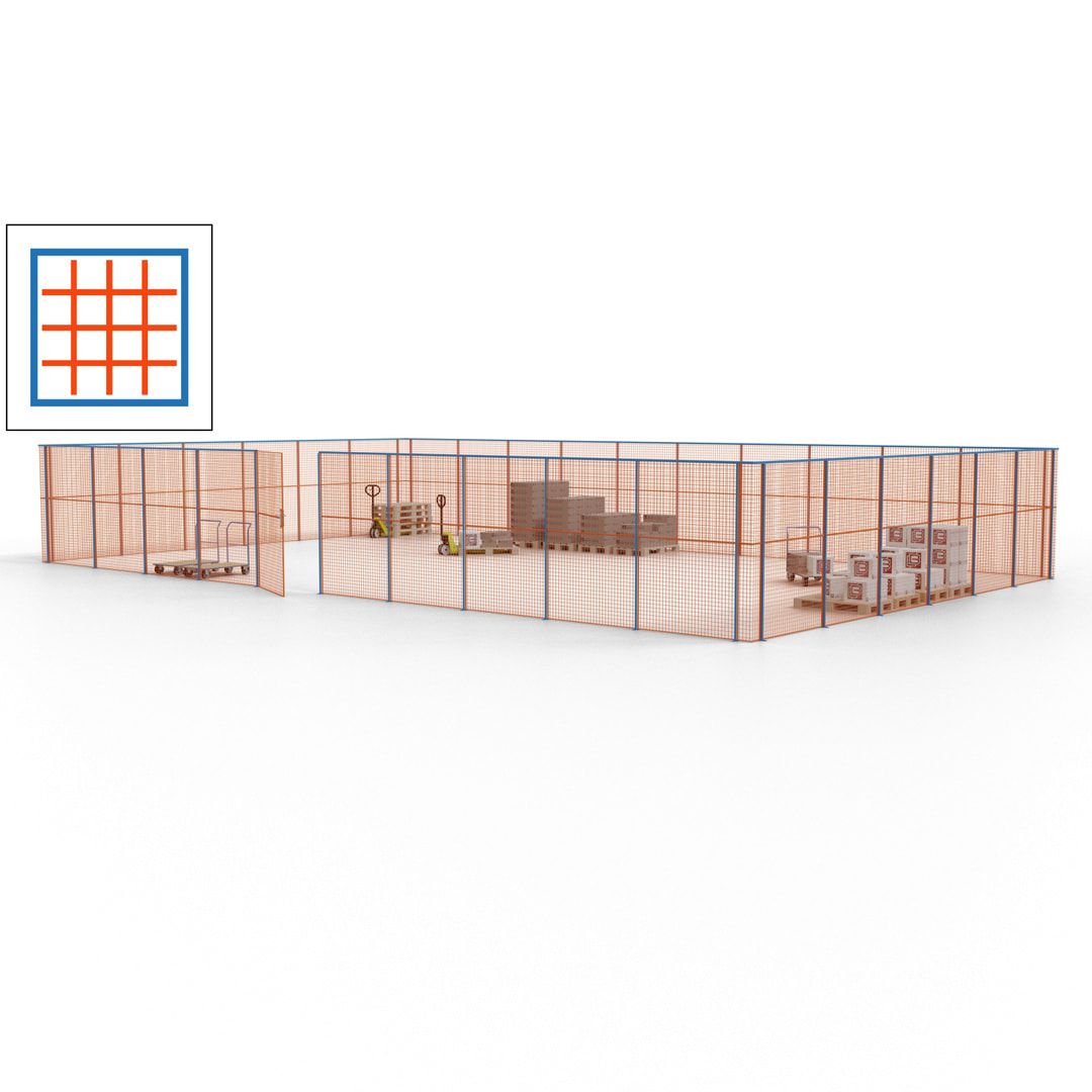 Maschinen Schutzgitter - Hallentrennwand - Sicherheitszaun - Tür - 48 m - 2.200 x 15.400 x 9.400 mm (HxBxT) - enzianblau