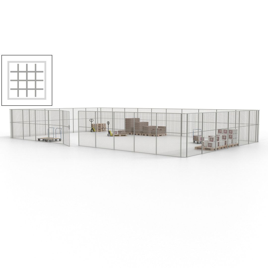 Maschinen Schutzgitter - Hallentrennwand - Sicherheitszaun - Tür - 48 m - 2.200 x 15.400 x 9.400 mm (HxBxT) - enzianblau