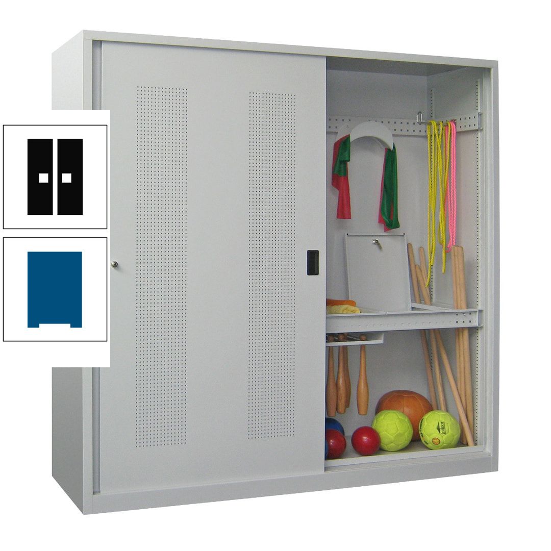 Ballschrank - Schiebetüren mit Lochfeld - Trennwand - 1.950x2.000x600 mm (HxBxT) - anthrazitgrau