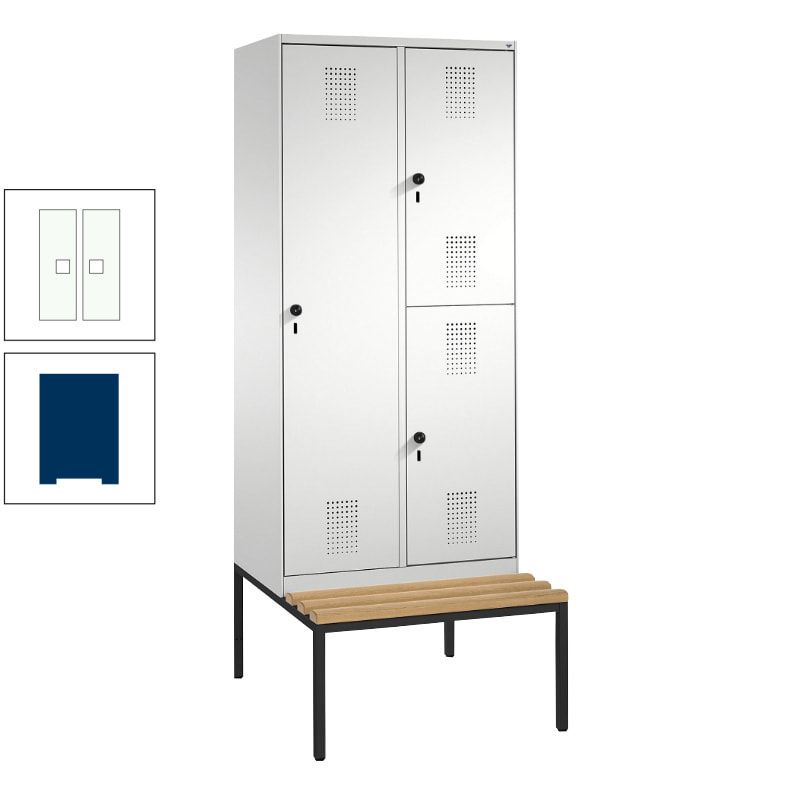 Garderobenschrank, Spind ein- und doppelstöckig Sitzbank, 2 Abteile, 3 Fächer, 2.090 x 800 x 500 mm (HxBxT), Front anthrazitgrau, Korpus anthrazitgrau