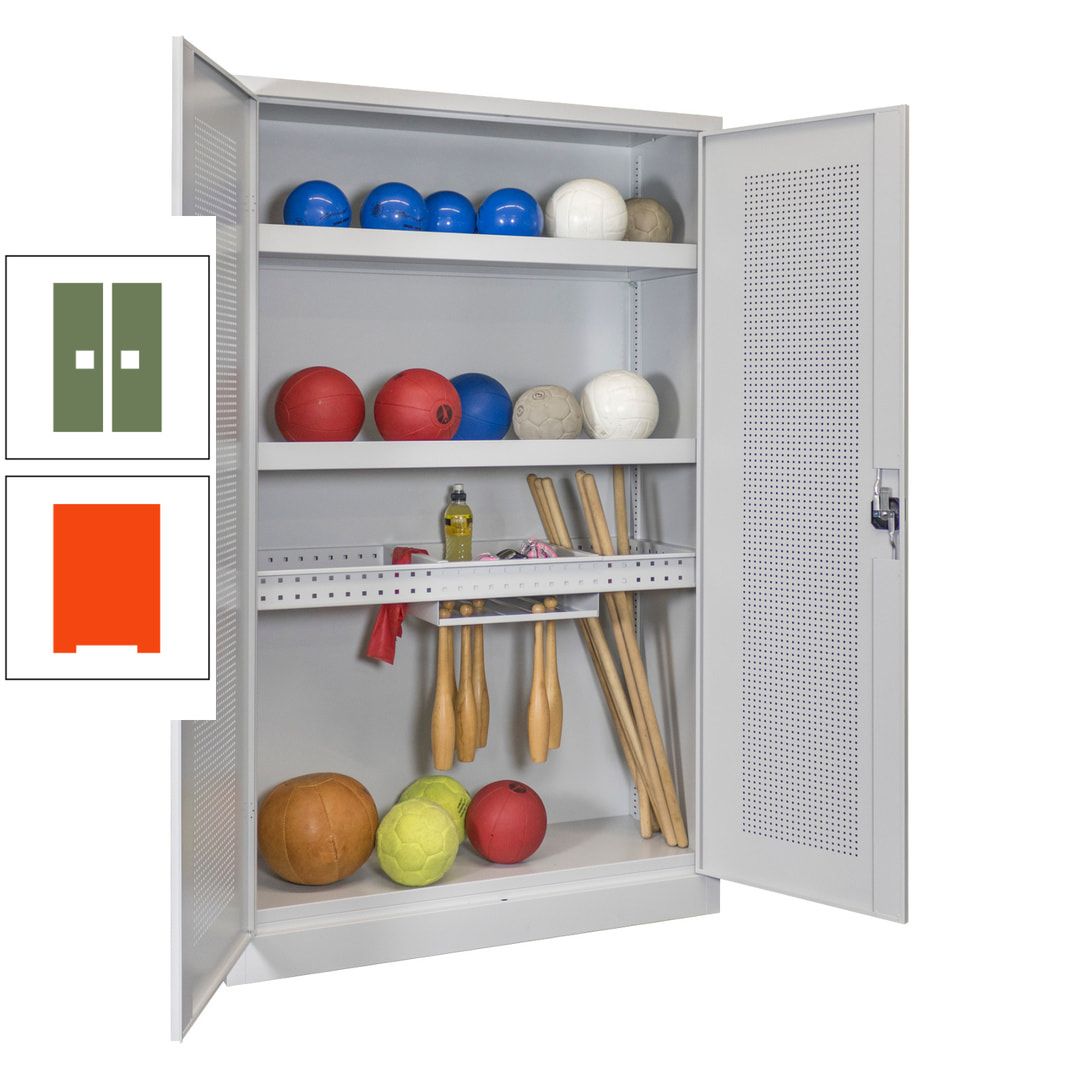 Sportschrank - Lochfeldtüren - Variante 2 - 1.950x1.200x500 mm (HxBxT) - anthrazitgrau